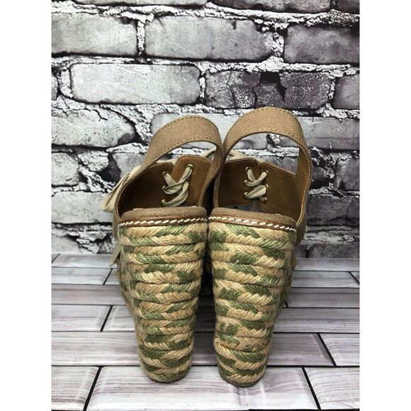 Tory Burch Taupe Canvas Textile Green Tan Espadrilles Wedge Women Sz 10M US/41EU - Picture 4 of 15